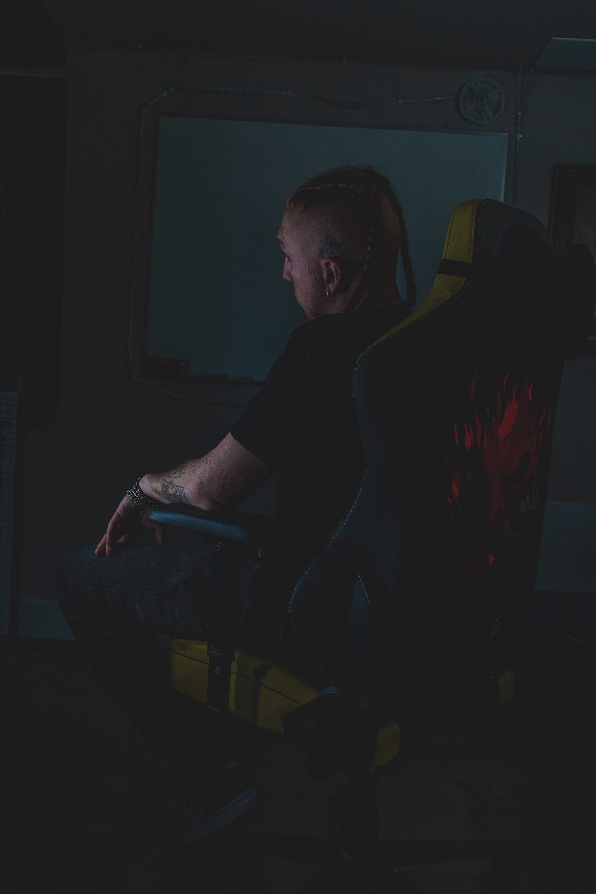 Johnathan Geary in his Secret Lab (CyberPunk 2077 Collab) chair.